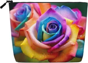 Rainbow Roses Print Cosmetic Bags for Women Large Capacity Purse Travel Toiletry Zipper Storage Pouch