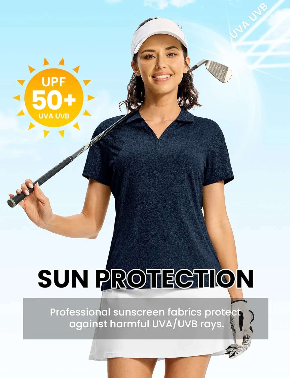 Rdruko Women's Golf Polo Shirts Dry Fit Collared Tennis Casual Work Shirts V Neck Moisture Wicking Short Sleeve