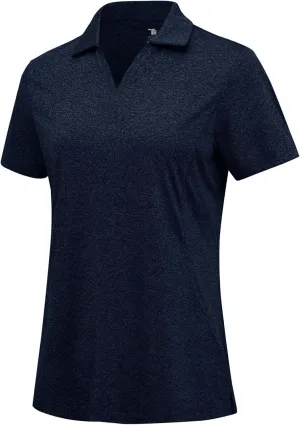 Rdruko Women's Golf Polo Shirts Dry Fit Collared Tennis Casual Work Shirts V Neck Moisture Wicking Short Sleeve