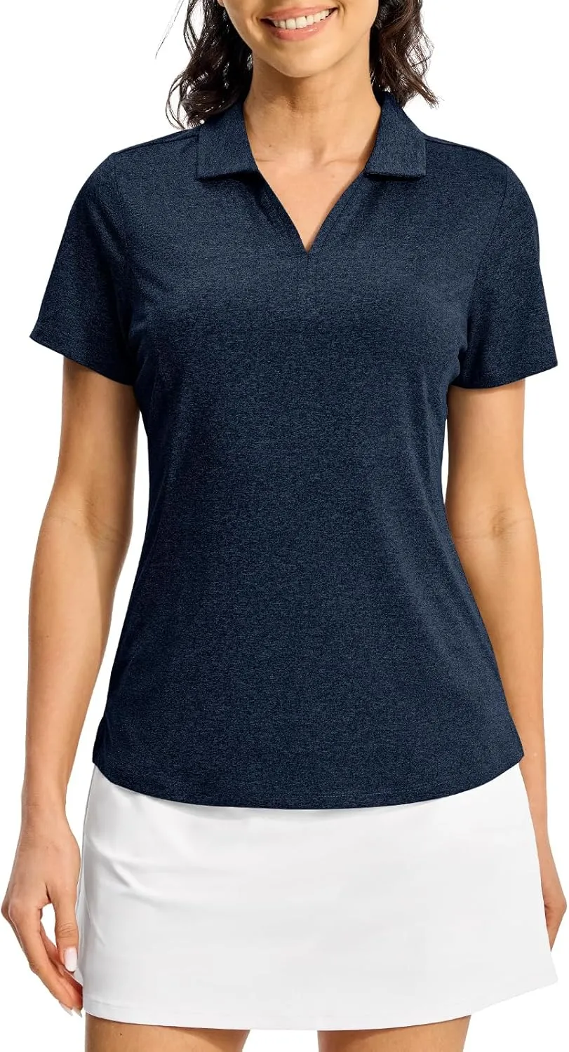 Rdruko Women's Golf Polo Shirts Dry Fit Collared Tennis Casual Work Shirts V Neck Moisture Wicking Short Sleeve