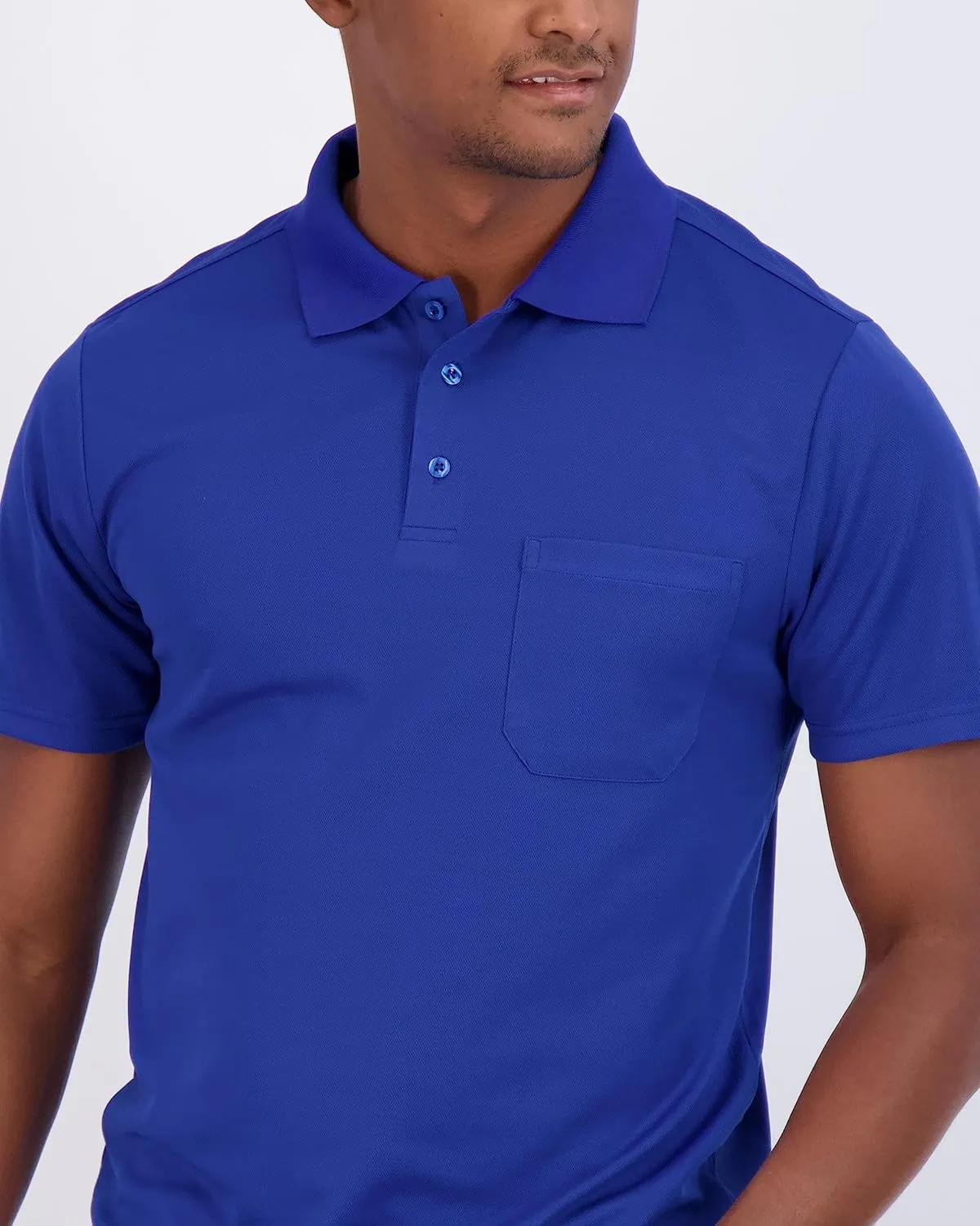 Real Essentials 3 Pack: Mens Short Sleeve Dry-Fit Collared Polo Shirt with Pocket - Active Casual (Available Big & Tall)
