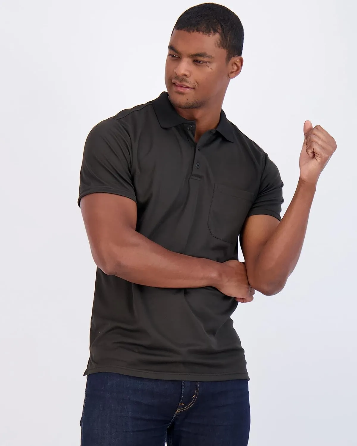 Real Essentials 3 Pack: Mens Short Sleeve Dry-Fit Collared Polo Shirt with Pocket - Active Casual (Available Big & Tall)