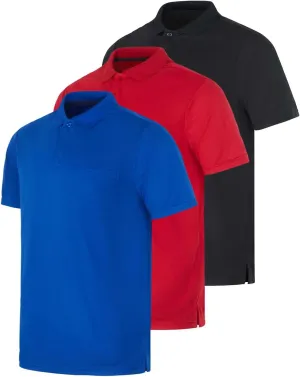 Real Essentials 3 Pack: Mens Short Sleeve Dry-Fit Collared Polo Shirt with Pocket - Active Casual (Available Big & Tall)