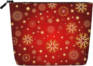 red background golden snow Print Cosmetic Bags for Women Large Capacity Purse Travel Toiletry Zipper Storage Pouch