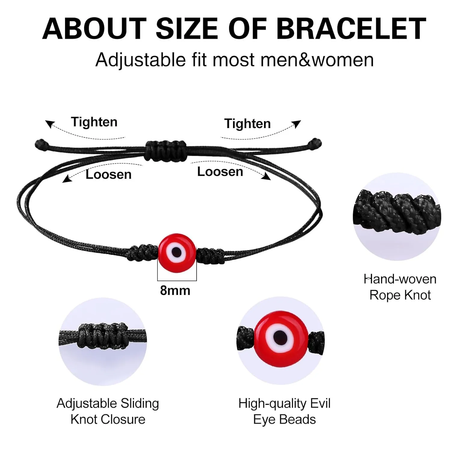 Red Evil Eye Anklet Bracelets for Women Black Rope Knot Strand Thread String Bracelet mal de ojo Protection Jewelry (red evil eye black string)