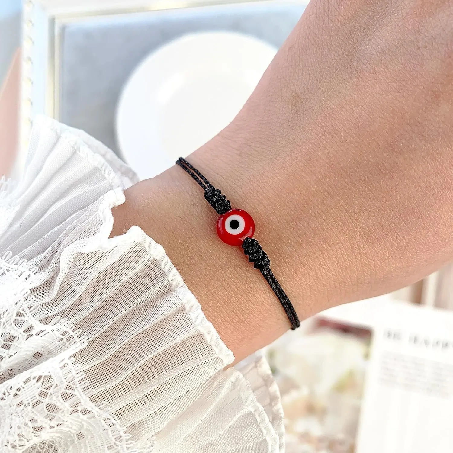 Red Evil Eye Anklet Bracelets for Women Black Rope Knot Strand Thread String Bracelet mal de ojo Protection Jewelry (red evil eye black string)