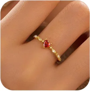 Red Heart Birthstone Rings for Women, 925 Sterling Silver Ruby CZ January Birthstone Rings for Her Engagement Promise Rings for Her Eternity Wedding Band Jewelry Birthday Graduation Gifts