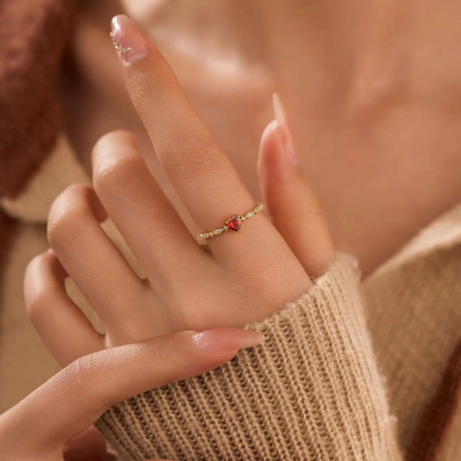Red Heart Birthstone Rings for Women, 925 Sterling Silver Ruby CZ January Birthstone Rings for Her Engagement Promise Rings for Her Eternity Wedding Band Jewelry Birthday Graduation Gifts
