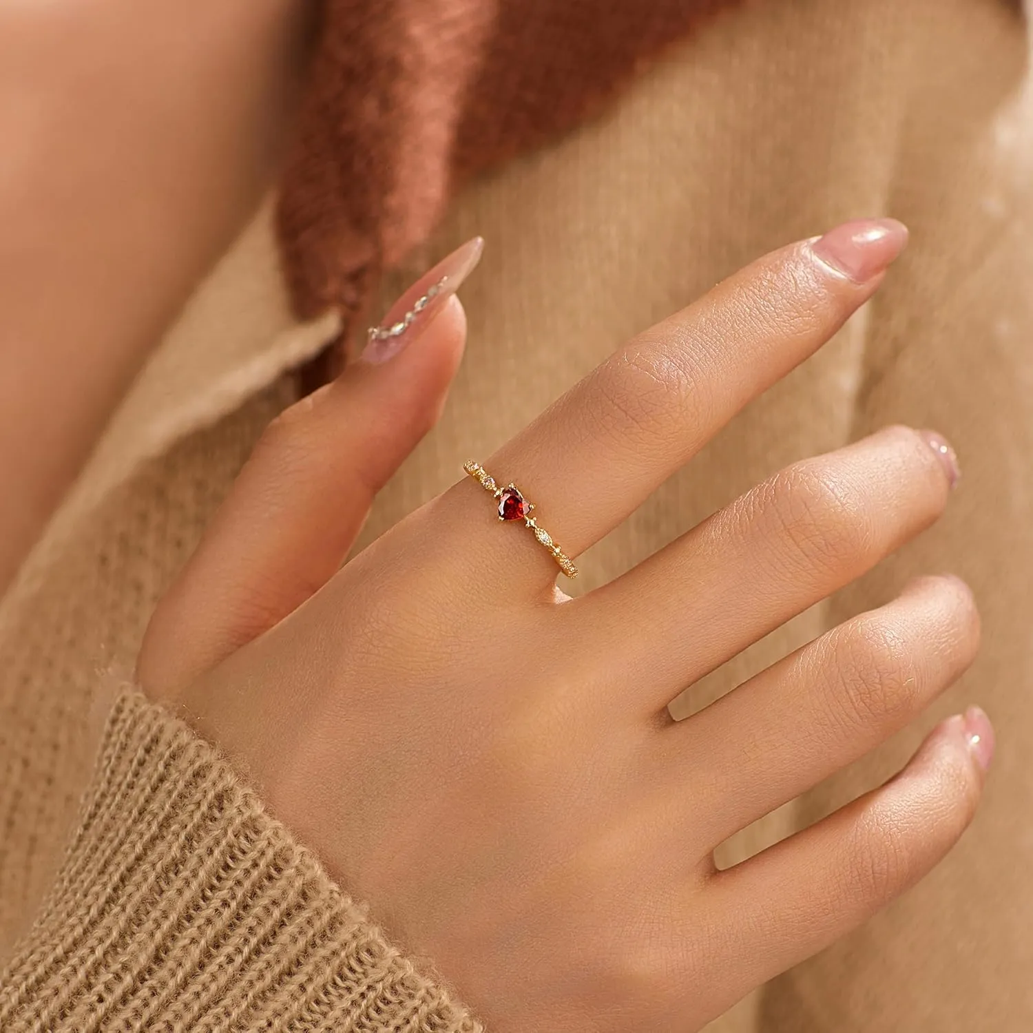 Red Heart Birthstone Rings for Women, 925 Sterling Silver Ruby CZ January Birthstone Rings for Her Engagement Promise Rings for Her Eternity Wedding Band Jewelry Birthday Graduation Gifts