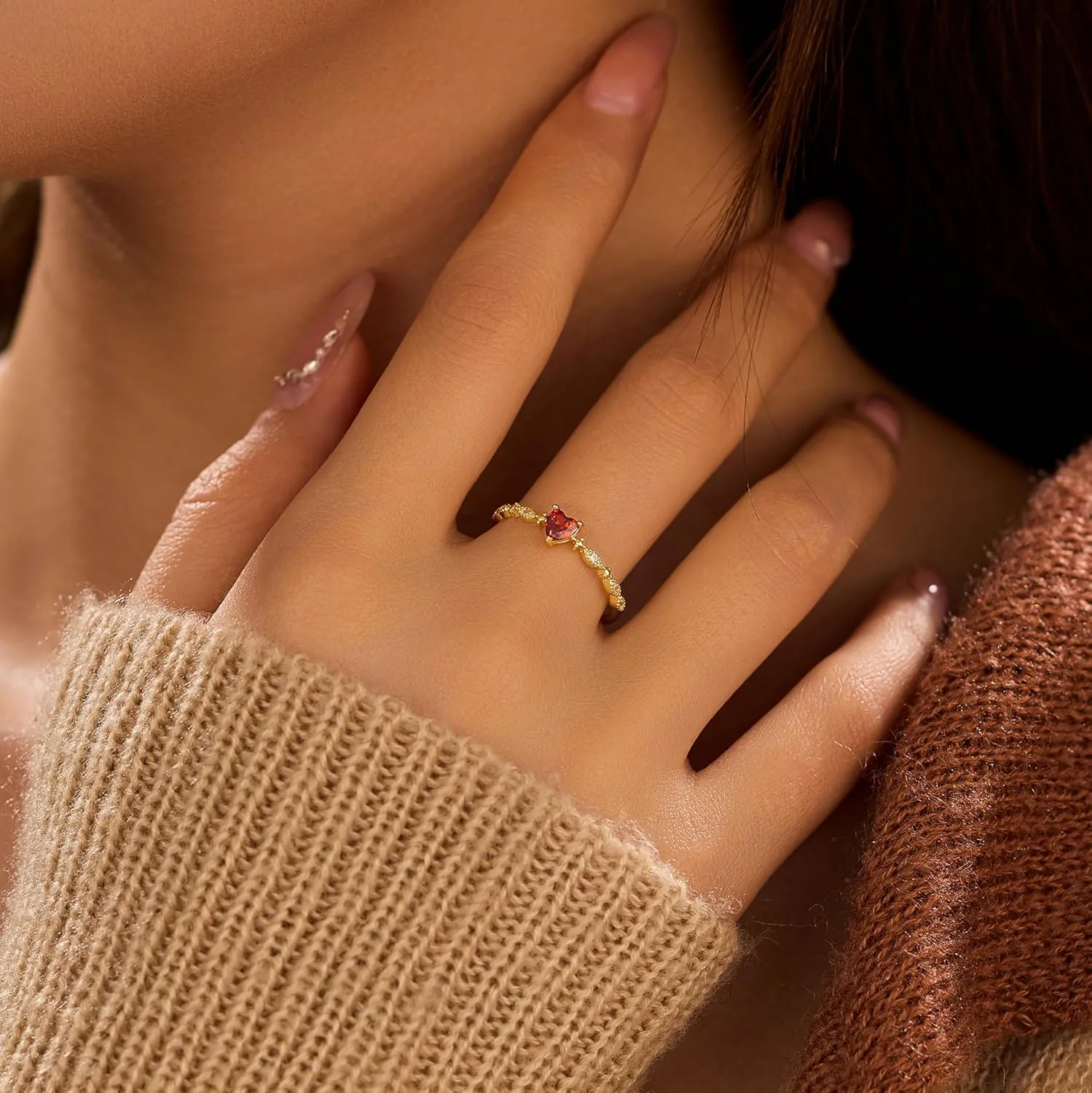 Red Heart Birthstone Rings for Women, 925 Sterling Silver Ruby CZ January Birthstone Rings for Her Engagement Promise Rings for Her Eternity Wedding Band Jewelry Birthday Graduation Gifts