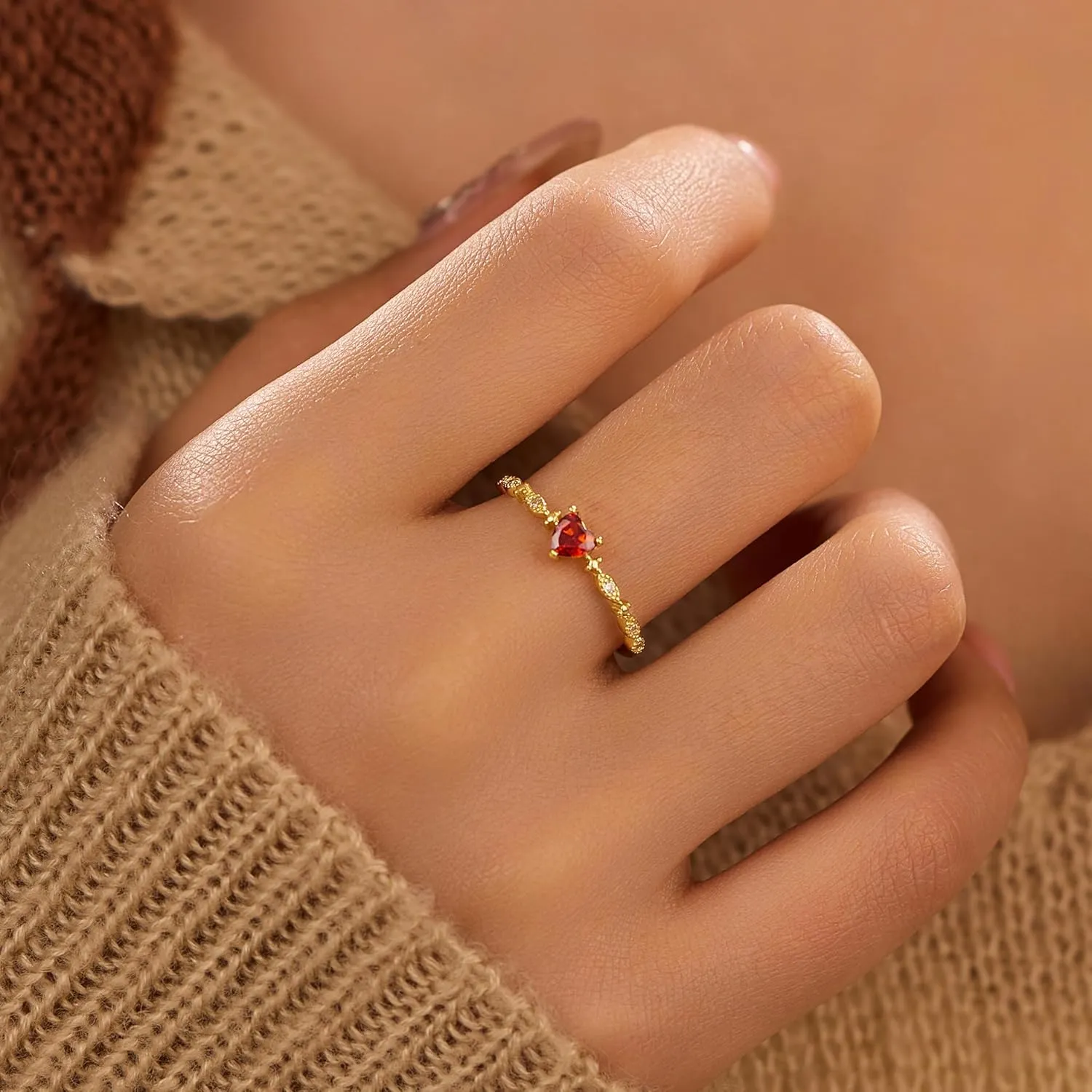 Red Heart Birthstone Rings for Women, 925 Sterling Silver Ruby CZ January Birthstone Rings for Her Engagement Promise Rings for Her Eternity Wedding Band Jewelry Birthday Graduation Gifts
