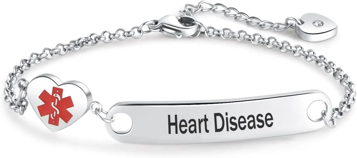 Red Medical Alert Bracelets Emergency Bracelet First Aid Wristband Adjustable Stainless Steel Chain Bracelets for Women Men