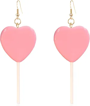 Red Pink Heart Lollipop Earrings Cute Candy Dangle Earrings for Women Resin Heart Earrings 80s 90s Earrings Valentines Day Gift