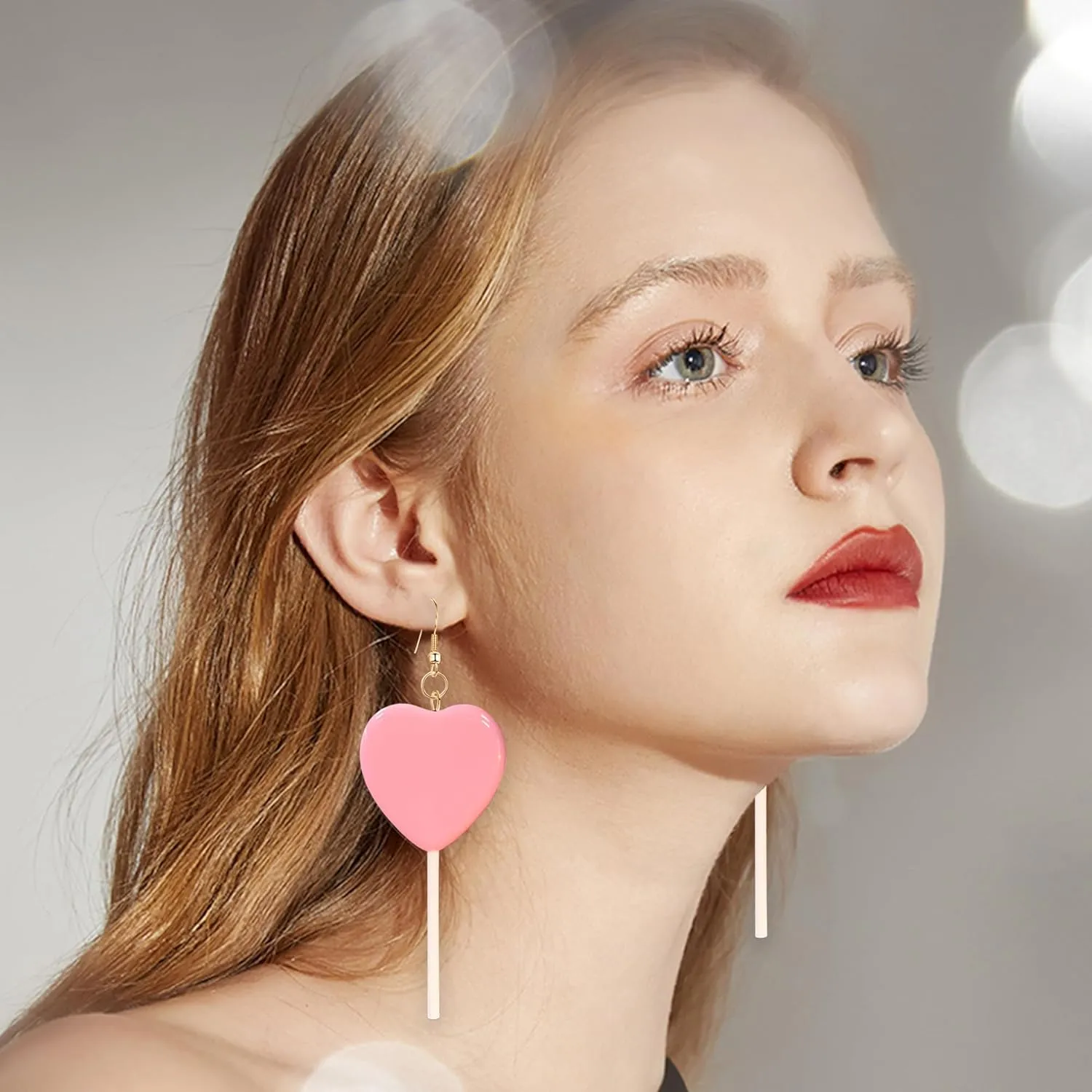 Red Pink Heart Lollipop Earrings Cute Candy Dangle Earrings for Women Resin Heart Earrings 80s 90s Earrings Valentines Day Gift