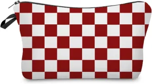 Red White Plaid Makeup Bag Cute Small Organizer Zipper Pouch Red White Checkered Cosmetic Bag Present for Women Friends Sisters