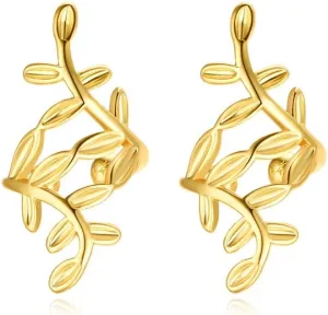 Reffeer Solid 925 Sterling Silver Leaf Cuff Earrings Cartilage Wraps for Women Leaf Cuff Earrings Helix Cuffs Non Piercing