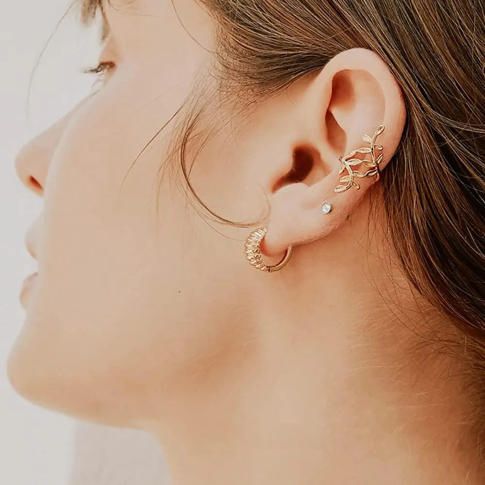 Reffeer Solid 925 Sterling Silver Leaf Cuff Earrings Cartilage Wraps for Women Leaf Cuff Earrings Helix Cuffs Non Piercing