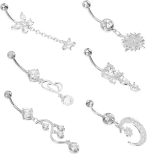 Ring 6pcs Navel Piercing Jewelry Rhinestone Navel Ring Stylish Jewelry for Women Stainless Steel