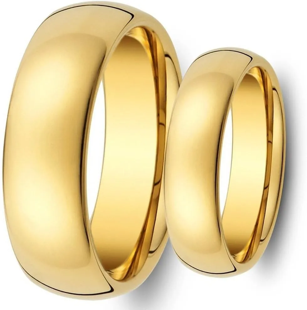 Ring for Men and Ring for Women His & Her's 8MM/6MM Tungsten Carbide Shiny Gold Classic Wedding Band Ring Set
