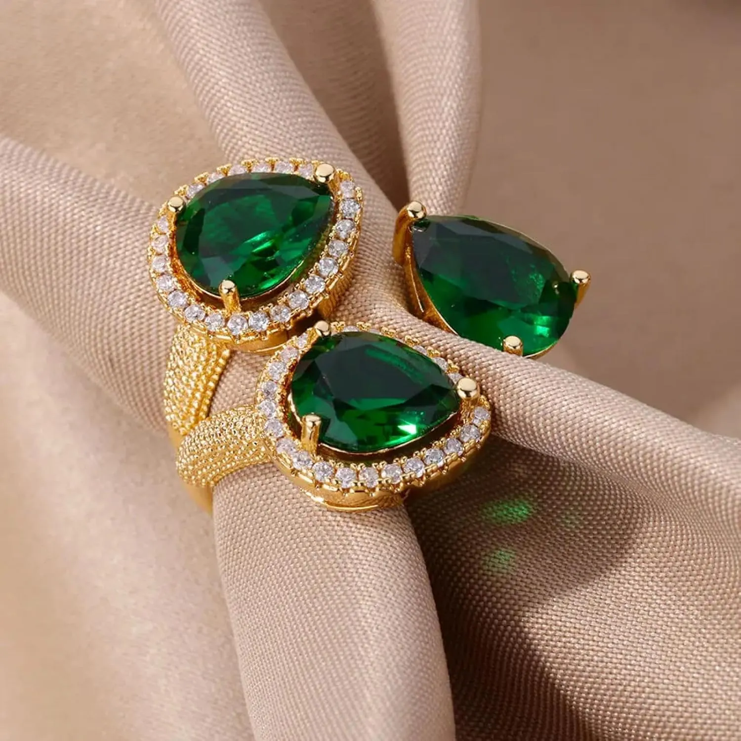 Rings Jewelry Women Men Green Drop Ring Women Open Ring Couple Wedding Engagement