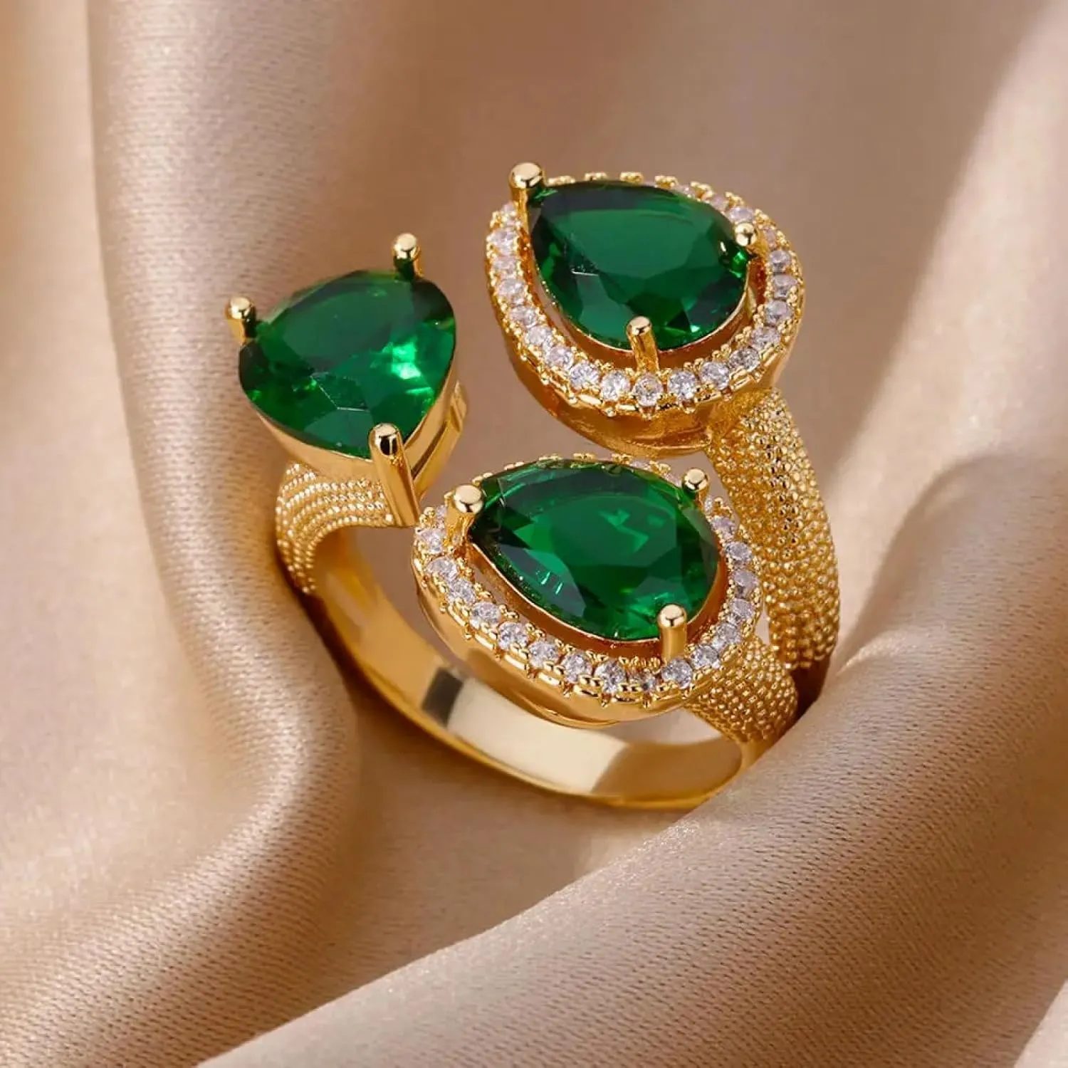 Rings Jewelry Women Men Green Drop Ring Women Open Ring Couple Wedding Engagement