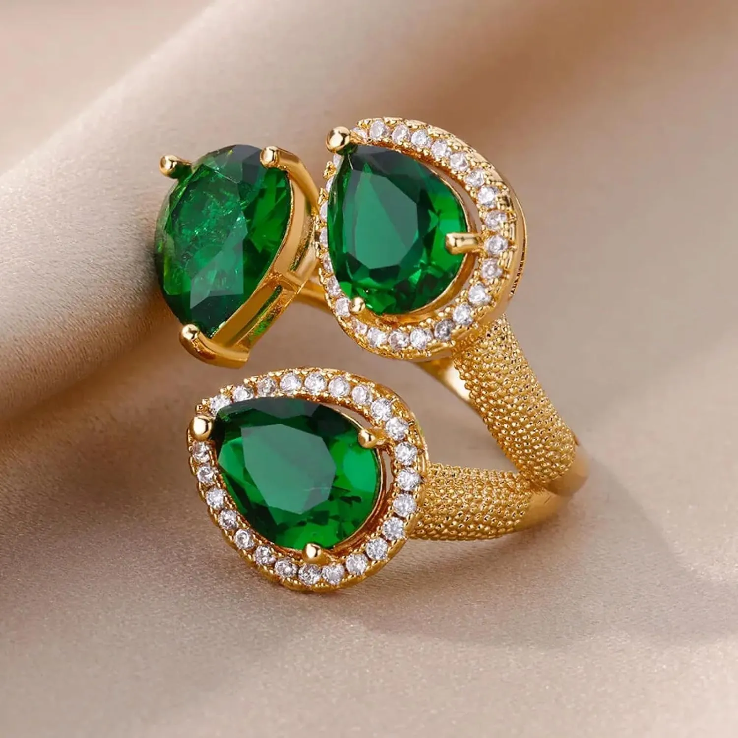 Rings Jewelry Women Men Green Drop Ring Women Open Ring Couple Wedding Engagement