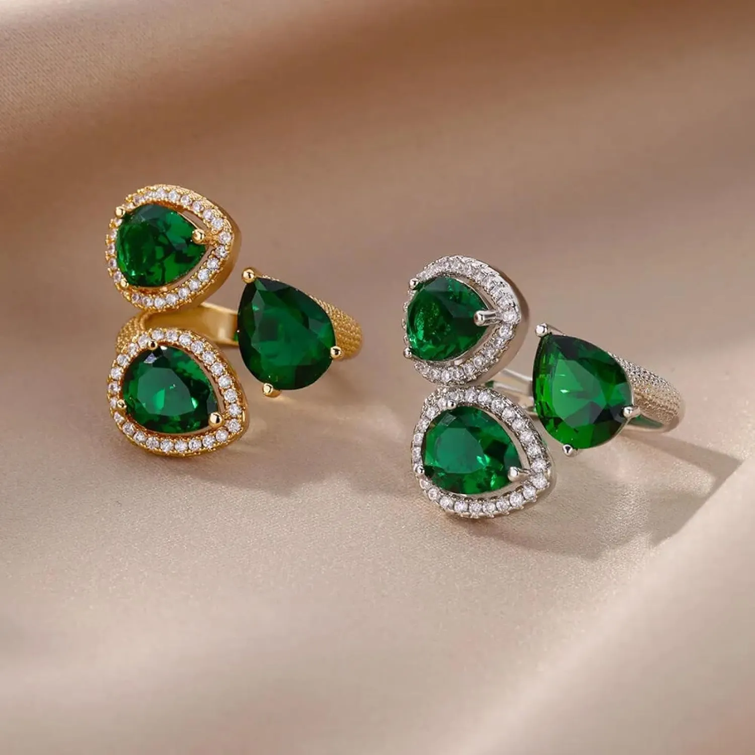 Rings Jewelry Women Men Green Drop Ring Women Open Ring Couple Wedding Engagement