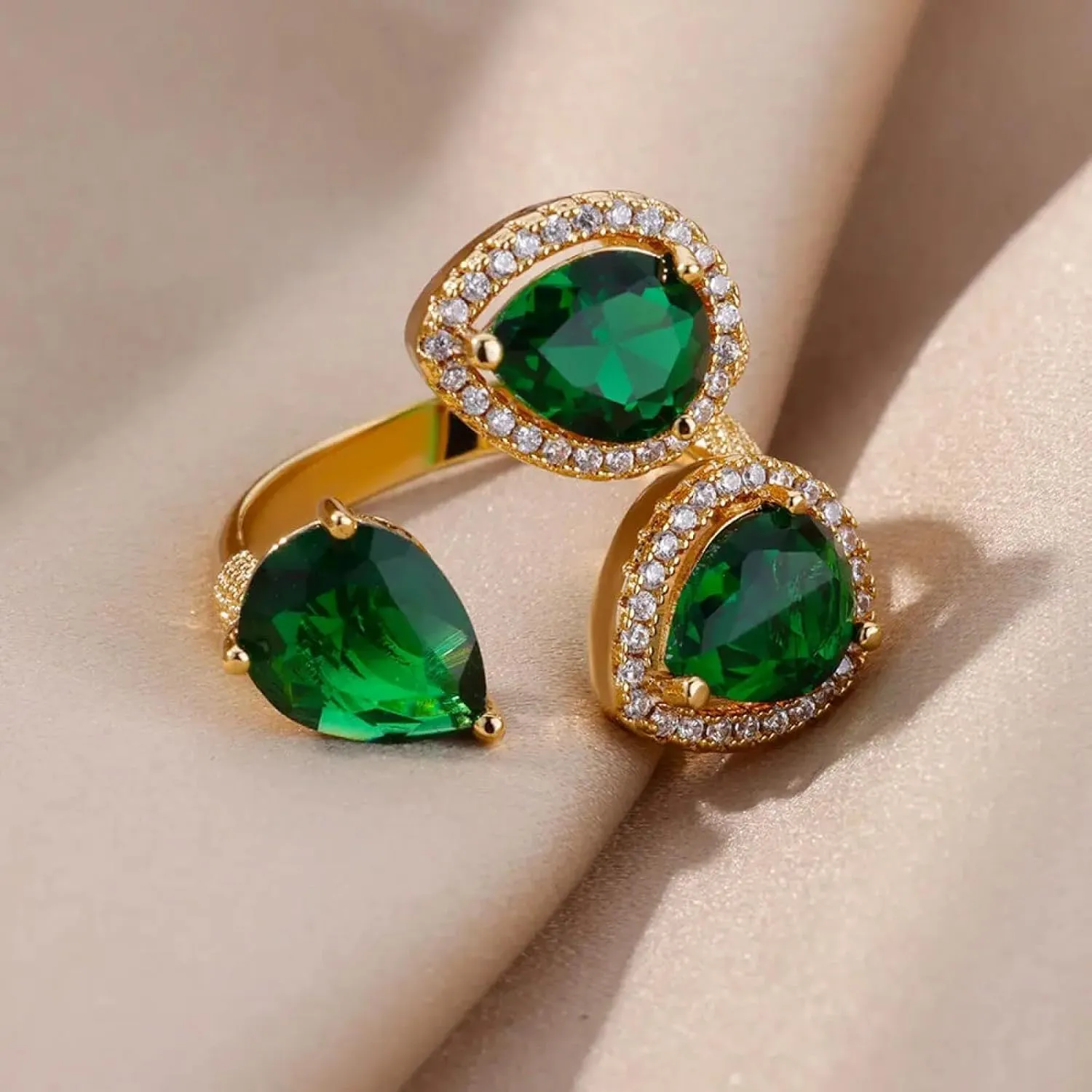 Rings Jewelry Women Men Green Drop Ring Women Open Ring Couple Wedding Engagement