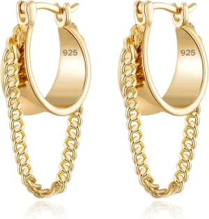 Ritach Gold Chain Earrings for Women Trendy Dainty 925 Sterling Silver Post 14k Gold Plated Chain Tassel Dangle Hoop Earrings for Gifts