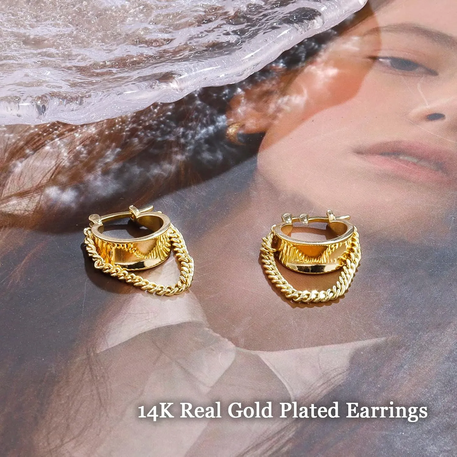 Ritach Gold Chain Earrings for Women Trendy Dainty 925 Sterling Silver Post 14k Gold Plated Chain Tassel Dangle Hoop Earrings for Gifts