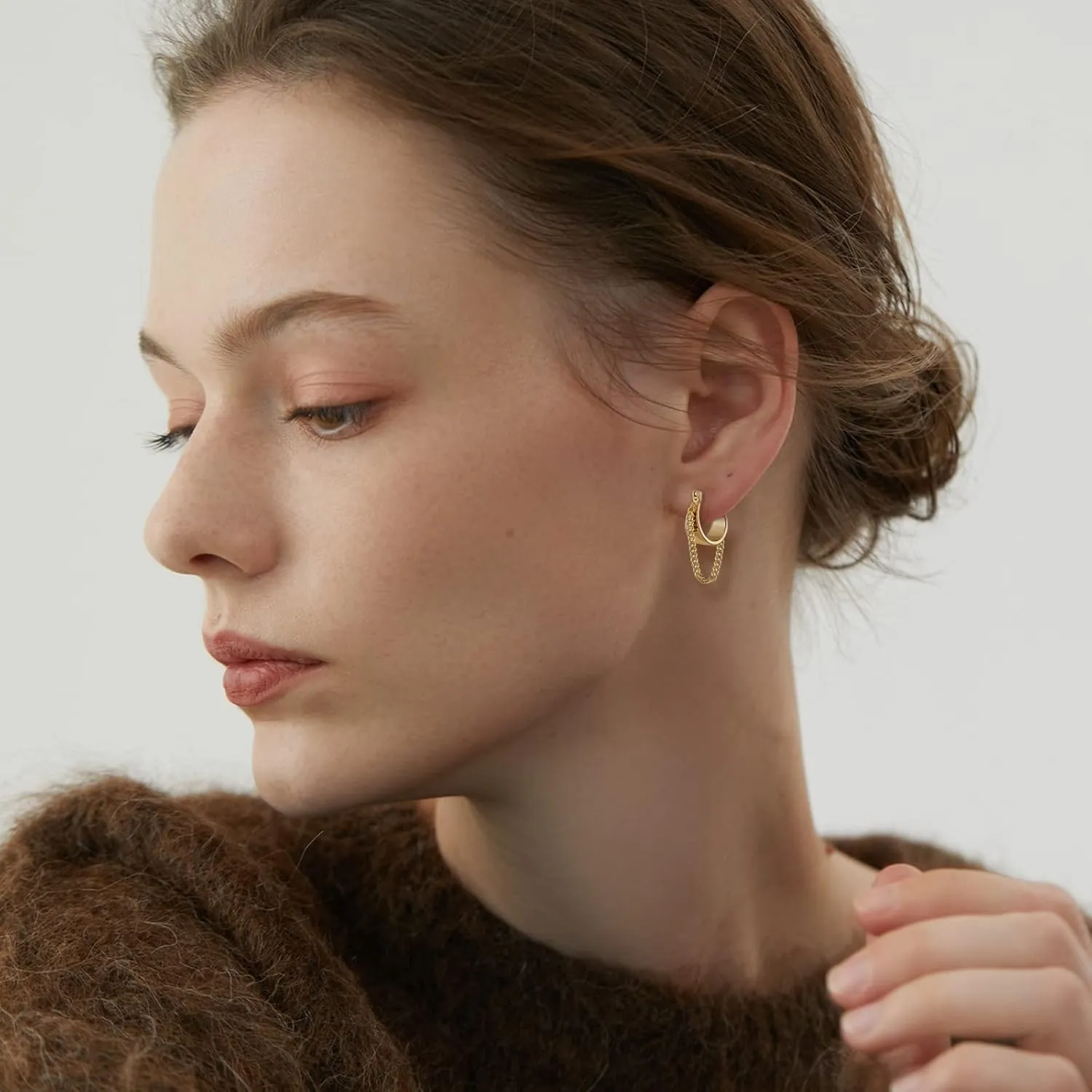 Ritach Gold Chain Earrings for Women Trendy Dainty 925 Sterling Silver Post 14k Gold Plated Chain Tassel Dangle Hoop Earrings for Gifts
