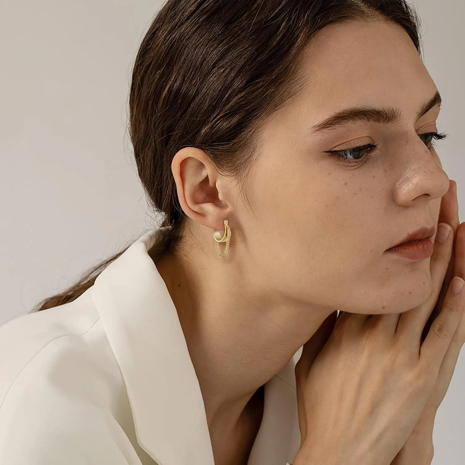 Ritach Gold Chain Earrings for Women Trendy Dainty 925 Sterling Silver Post 14k Gold Plated Chain Tassel Dangle Hoop Earrings for Gifts