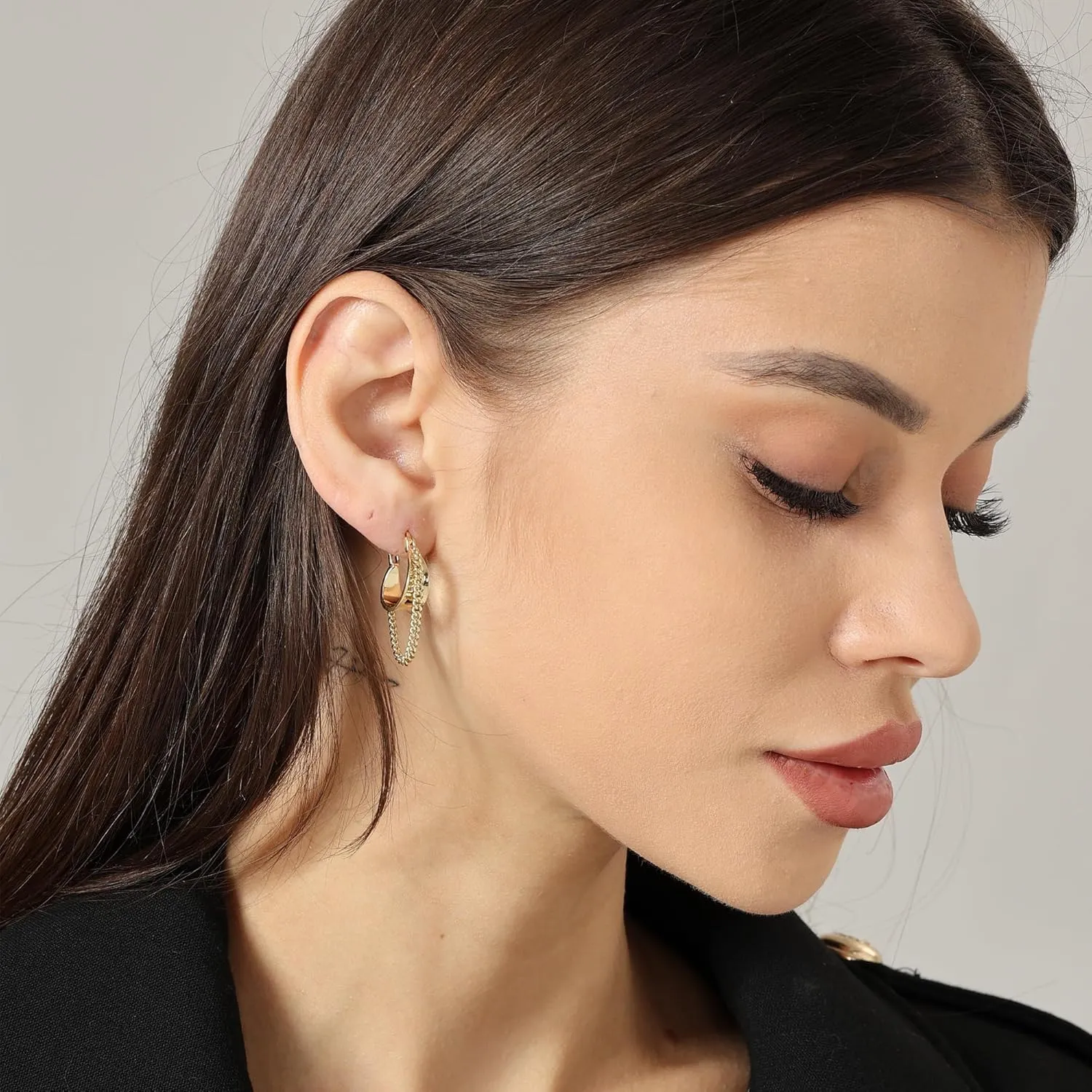 Ritach Gold Chain Earrings for Women Trendy Dainty 925 Sterling Silver Post 14k Gold Plated Chain Tassel Dangle Hoop Earrings for Gifts