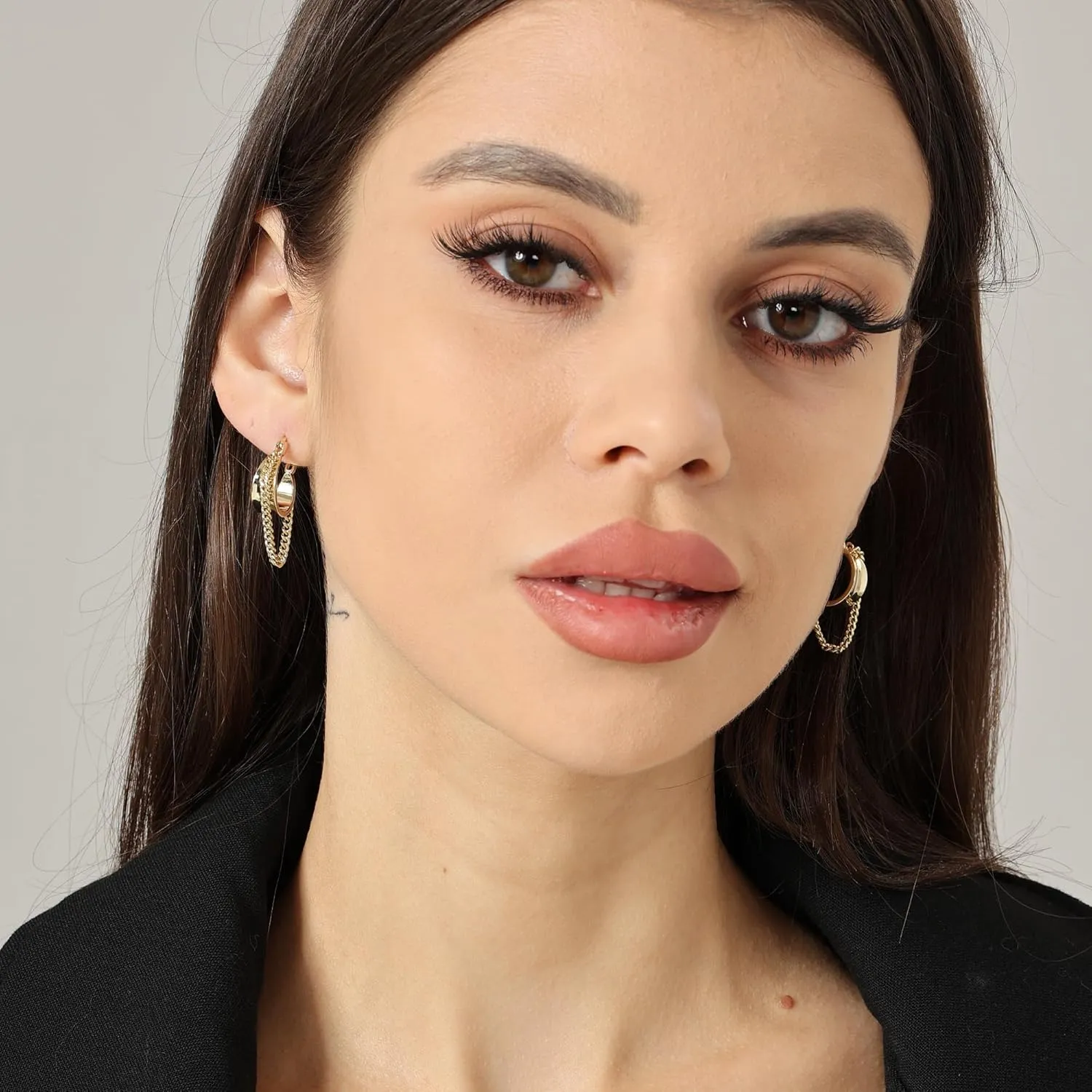 Ritach Gold Chain Earrings for Women Trendy Dainty 925 Sterling Silver Post 14k Gold Plated Chain Tassel Dangle Hoop Earrings for Gifts