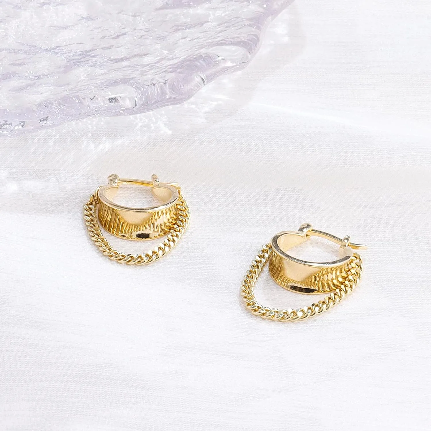 Ritach Gold Chain Earrings for Women Trendy Dainty 925 Sterling Silver Post 14k Gold Plated Chain Tassel Dangle Hoop Earrings for Gifts