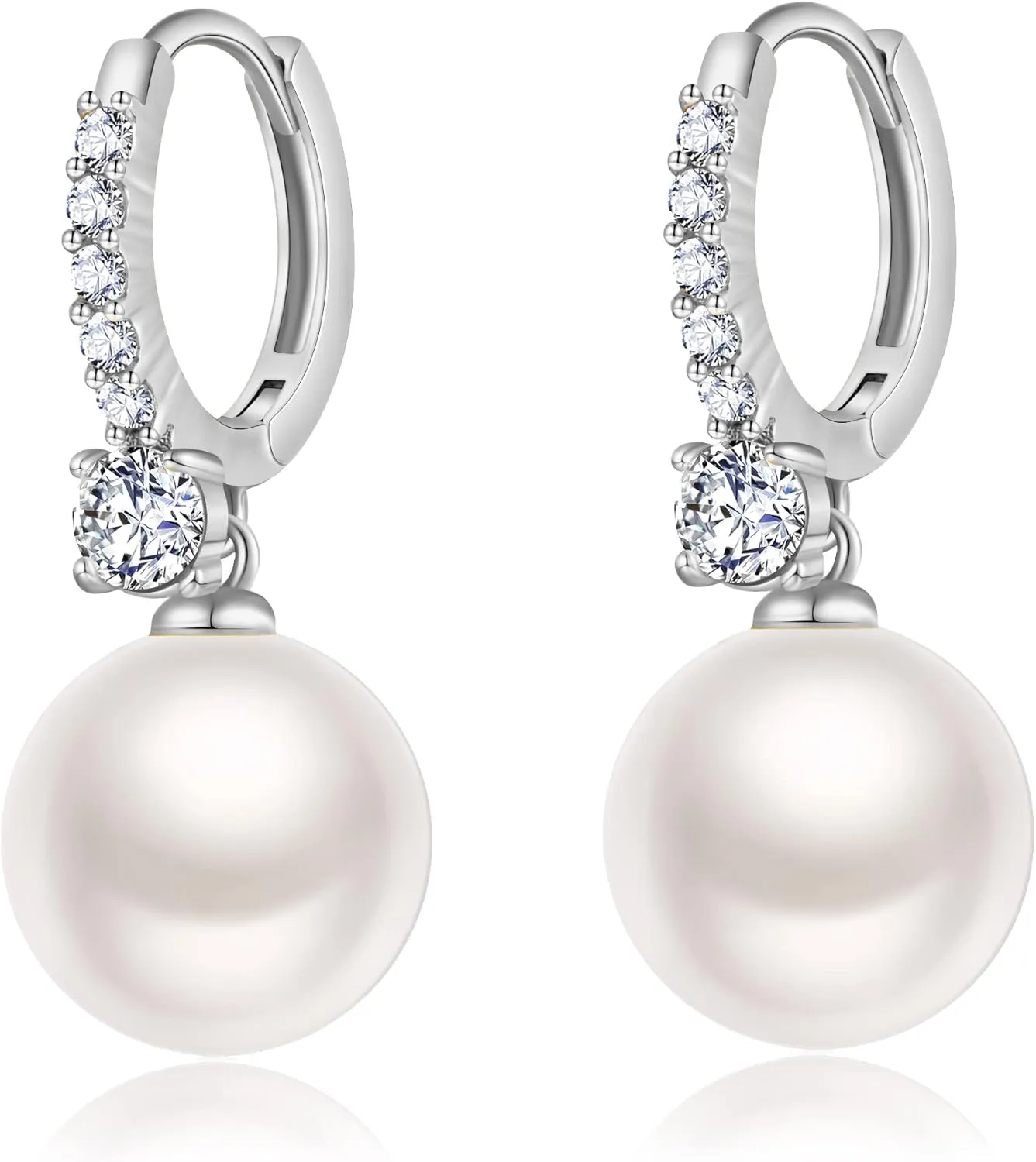 RITACH Small Pearl Earrings for Women 925 Sterling Silver Plated White Gold Dangle Drop Earrings Cubic Zirconia Pearl Drop Earrings