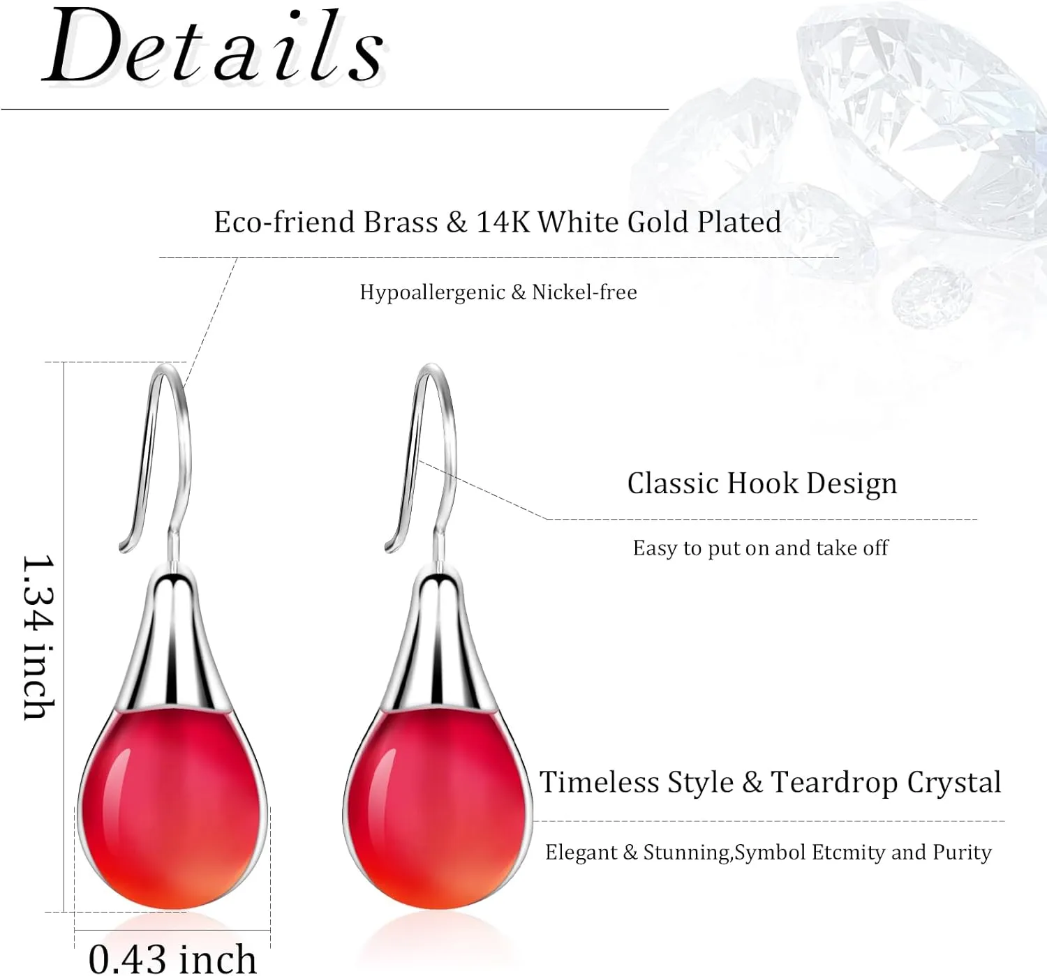 Ritach Teardrop Earrings for Women Trendy Sterling Silver Hypoallergenic Crystal Dangle Drop Earrings Set for Jewelry