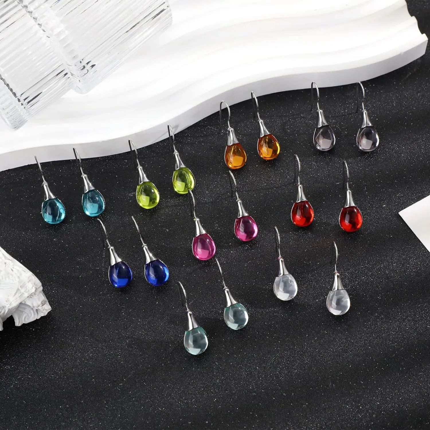 Ritach Teardrop Earrings for Women Trendy Sterling Silver Hypoallergenic Crystal Dangle Drop Earrings Set for Jewelry