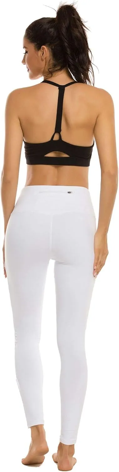 romansong Women's Mesh Leggings Yoga Pants with Pocket, Non See-Through Capri High Waisted Tummy Control 4 Way Stretch