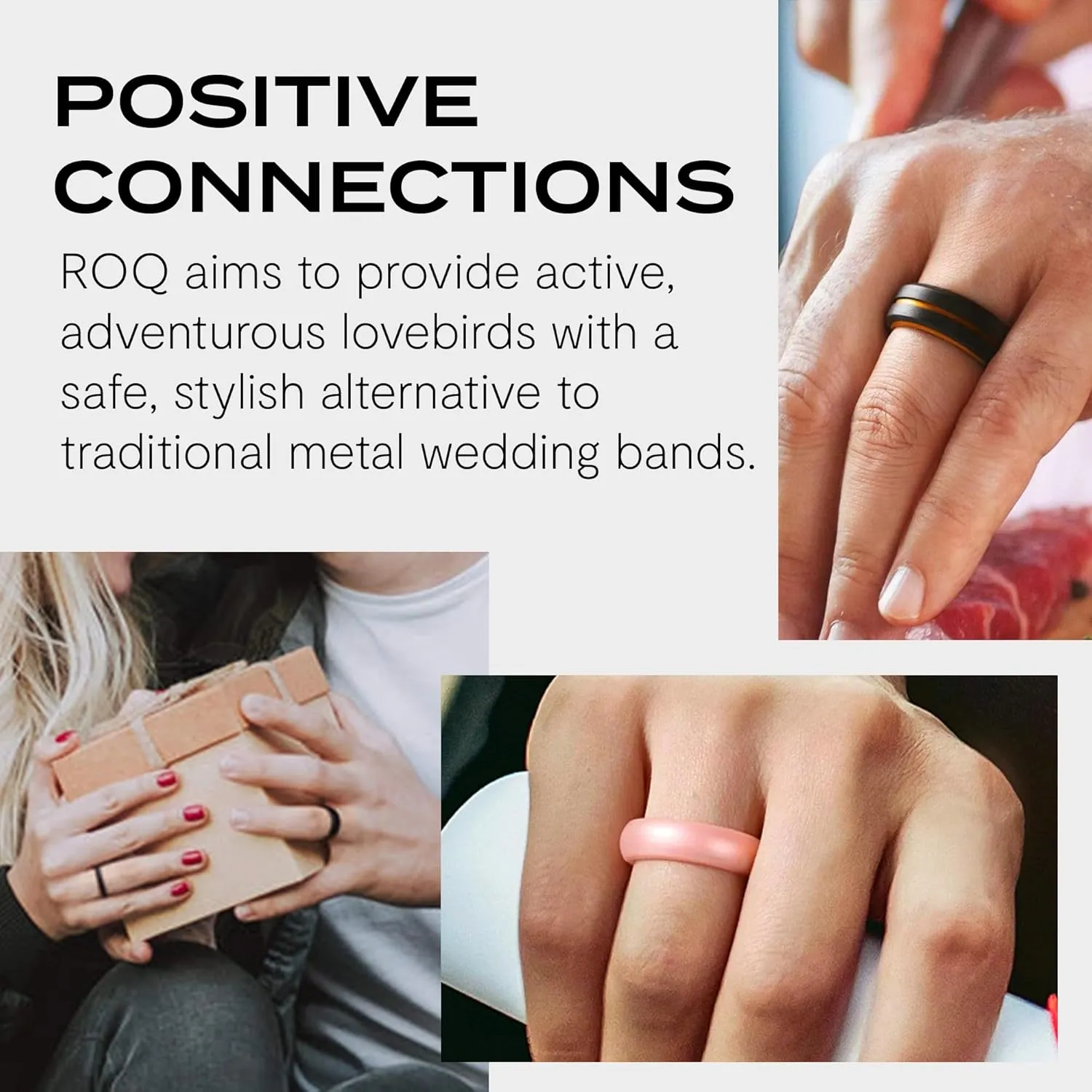 ROQ Men's Silicone Rings, Single Beveled Edge - Mens Silicone Wedding Band & Rubber Engagement Ring for Men - Breathable Comfort Fit Silicone Rings for Him