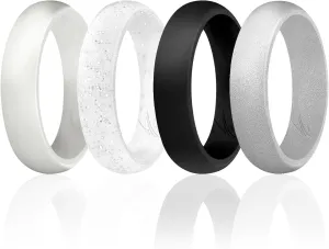 ROQ Silicone Rubber Wedding Ring for Women, Dome Solid Glitter & Metallic, Breathable Silicone Wedding Band, Anniversary Rings, Promise Ring, Multi Packs, Multi Colors
