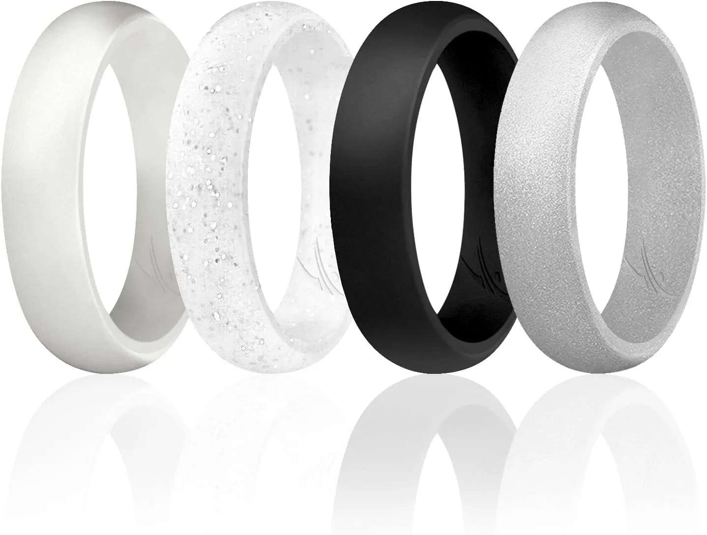 ROQ Silicone Rubber Wedding Ring for Women, Dome Solid Glitter & Metallic, Breathable Silicone Wedding Band, Anniversary Rings, Promise Ring, Multi Packs, Multi Colors