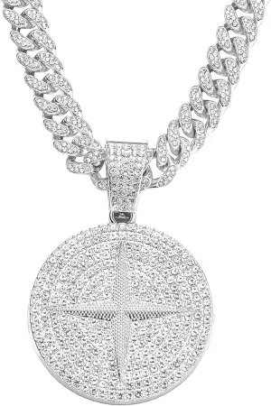 Round star Hip-hop Cuban Chain, Rhinestone Pendant Necklace Jewelry For MenMen's Fashion Jewelry