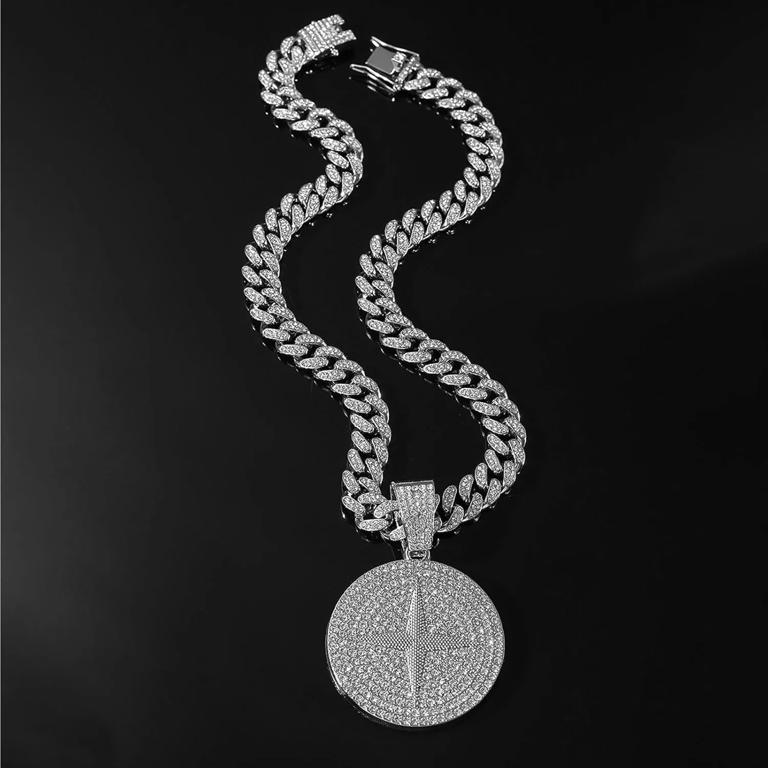 Round star Hip-hop Cuban Chain, Rhinestone Pendant Necklace Jewelry For MenMen's Fashion Jewelry