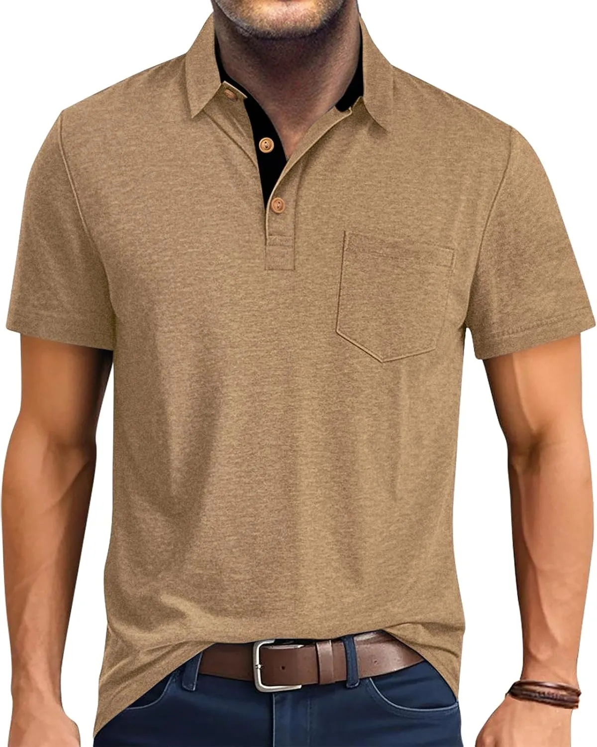 RQP Casual Polo Shirts for Men Short Sleeve Quick Dry Polo Shirts Collared T-Shirt