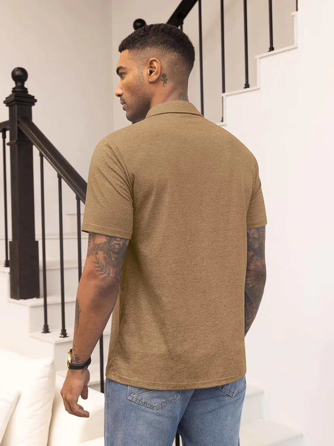 RQP Casual Polo Shirts for Men Short Sleeve Quick Dry Polo Shirts Collared T-Shirt