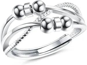 SAILIMUE 925 Sterling Silver Anxiety Ring For Women Men Fidget Rings For Anxiety Spinning Bead Adjustable Stacking Spinner Band Ring