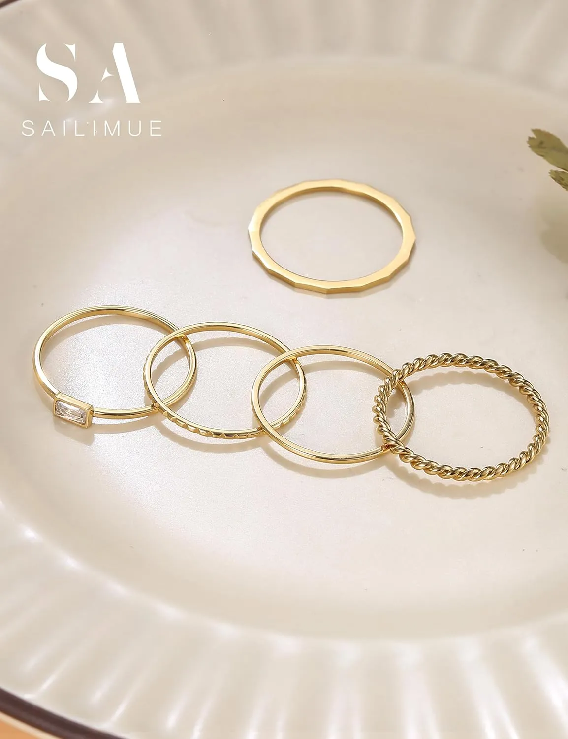 sailimue Gold Stackable Rings for Women Non Tarnish - 14K Gold Plated Waterproof Thin Band Ring Set - 1mm Minimalist Stainless Steel Silver Stacking Dainty Trendy Statement Thumb Rings Size 5-11
