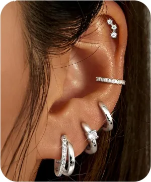 Sanfenly Gold Earrings Gold Hoop Earrings for Women Trendy Dainty Stud Earrings 14K Gold Plated Earrings Small Double Gold Silver Hoop Earrings for Women Lightweight Huggie Cartilage Earrings Set Gold Jewelry for Women Gifts