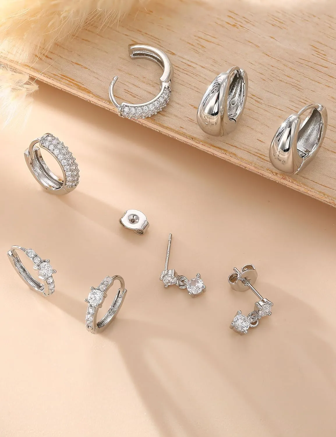 Sanfenly Gold Earrings Gold Hoop Earrings for Women Trendy Dainty Stud Earrings 14K Gold Plated Earrings Small Double Gold Silver Hoop Earrings for Women Lightweight Huggie Cartilage Earrings Set Gold Jewelry for Women Gifts